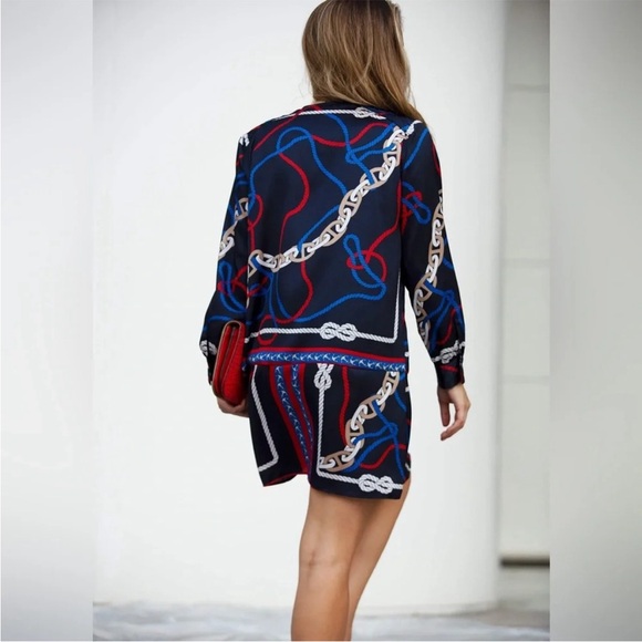 ZARA Nautical Chain Knot Print Dress Navy Double Breasted Mini XS NWT - Picture 3 of 11
